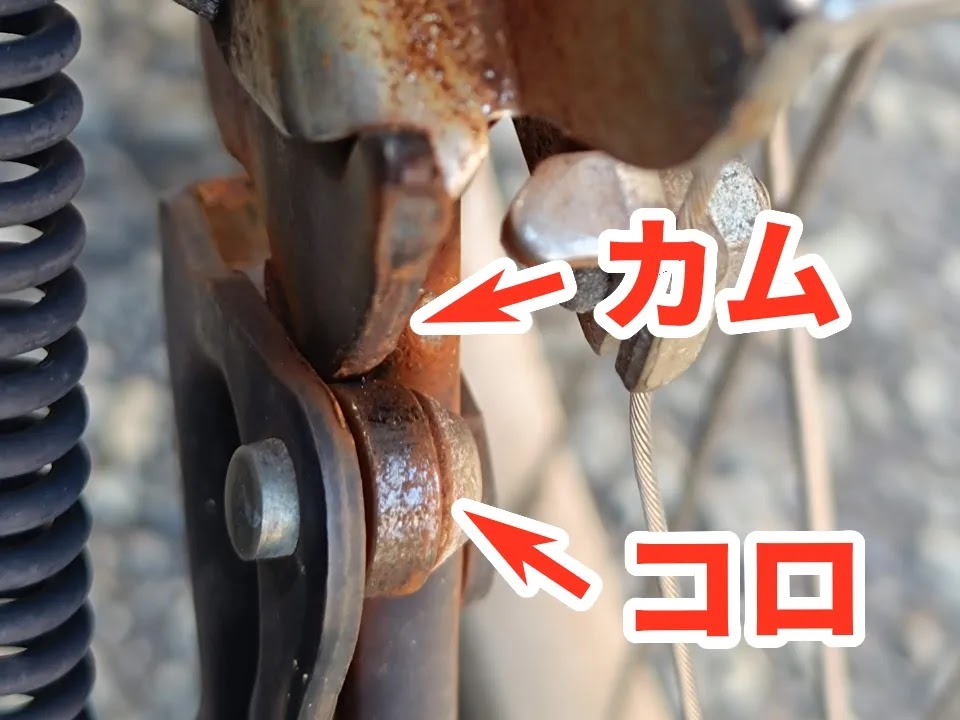 スタンドのコロとカム部