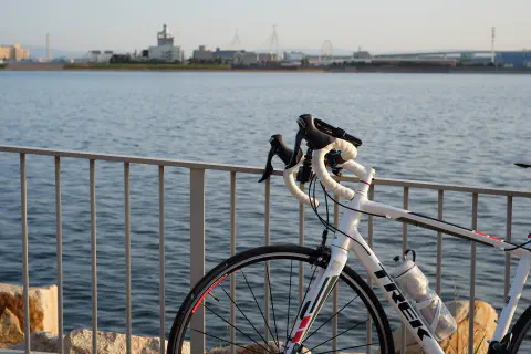 矢倉緑地公園で海を背景に自転車を撮影