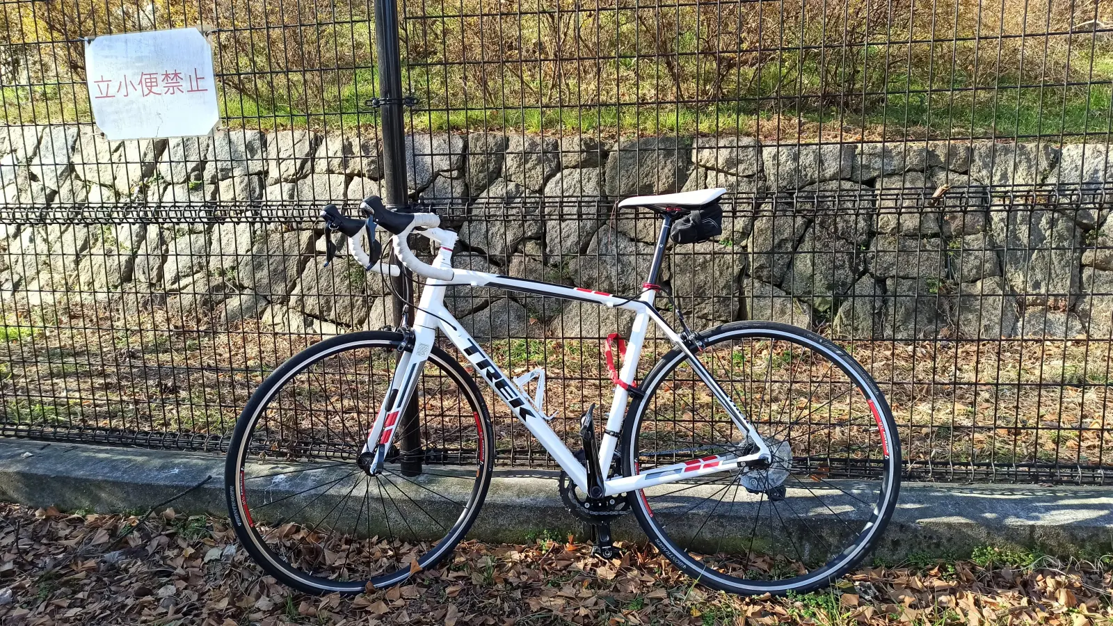 柵に自転車をロック