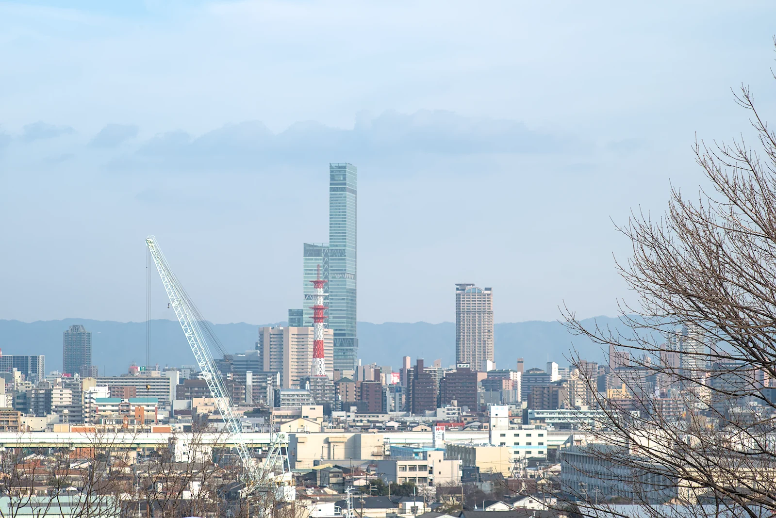 あべのハルカスと生駒山地