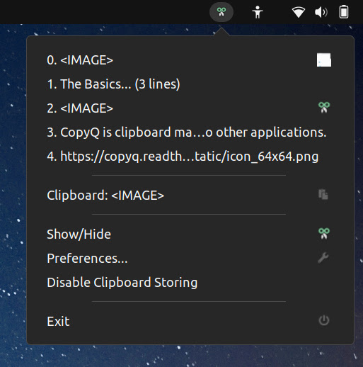 CopyQ menu