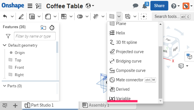 Variableをクリックしパラメータを作る