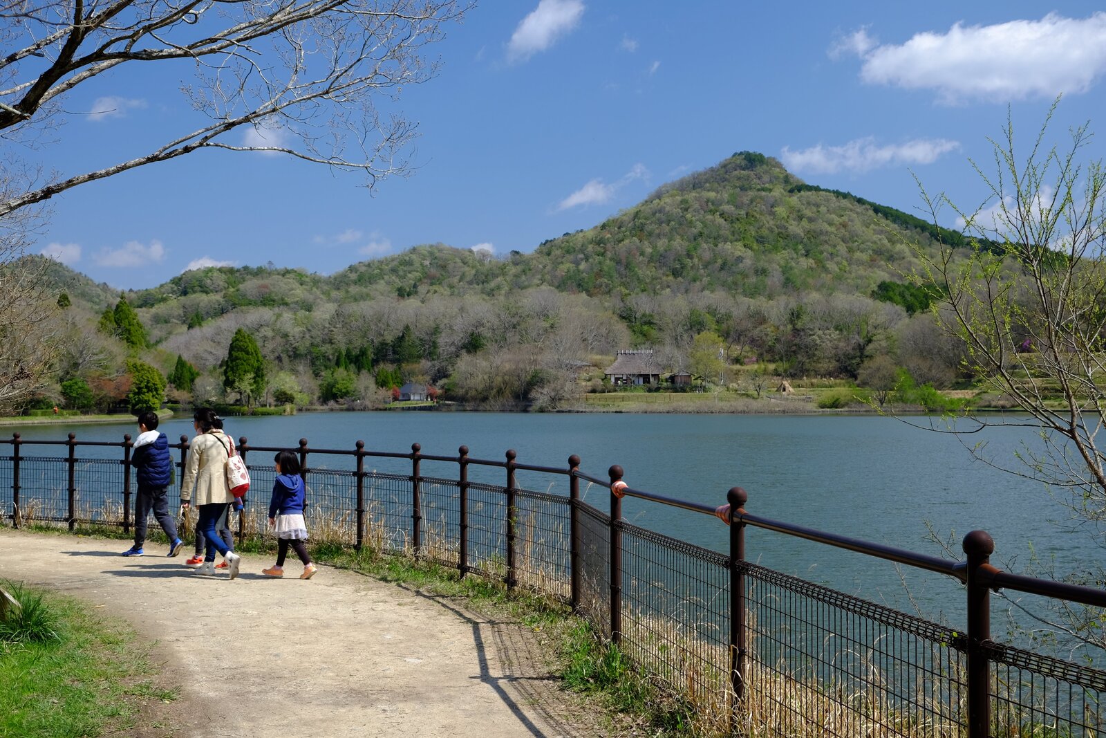 有馬富士を見ながら池の西側を歩く