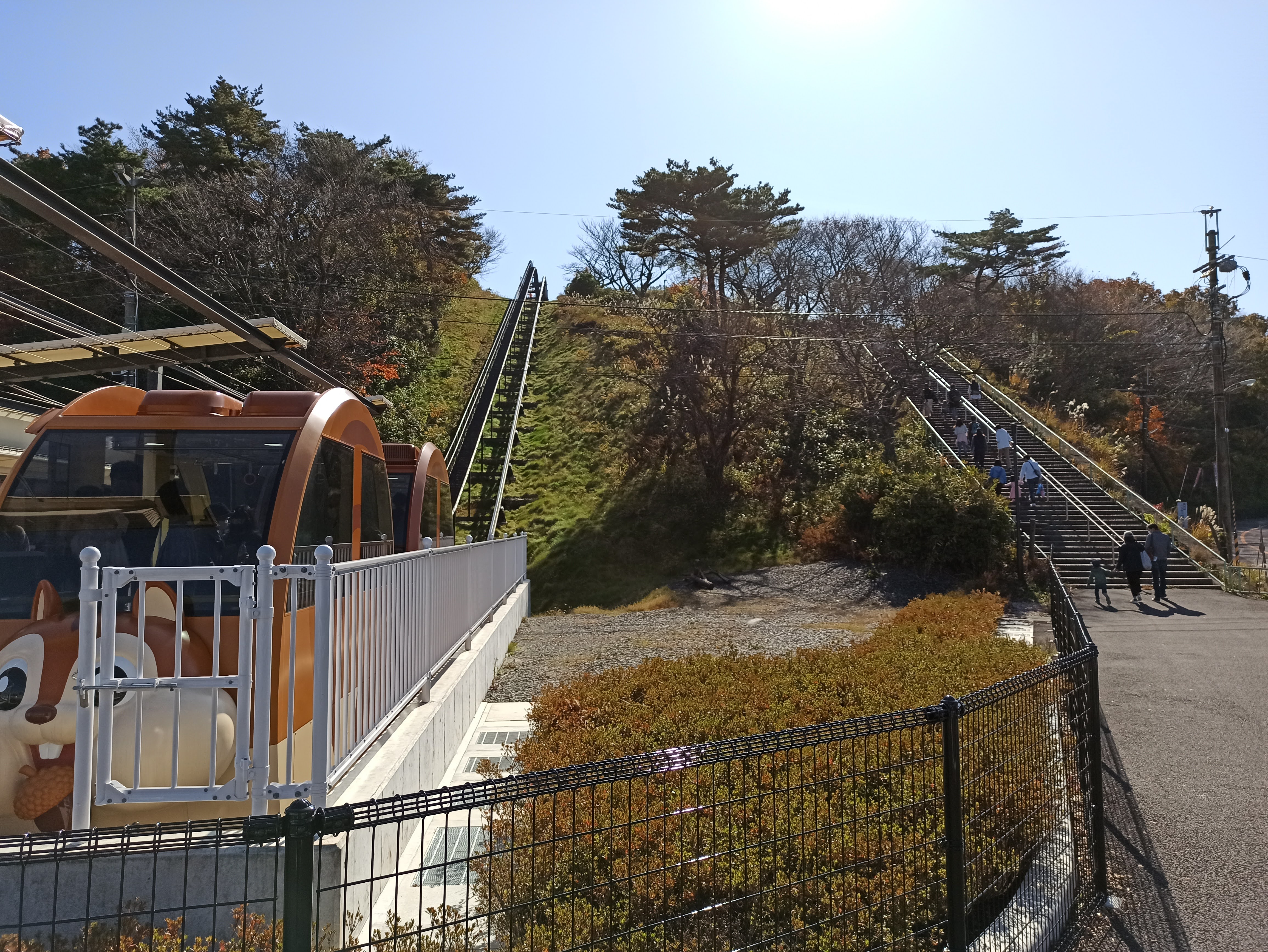 ケーブルカーのレールと階段