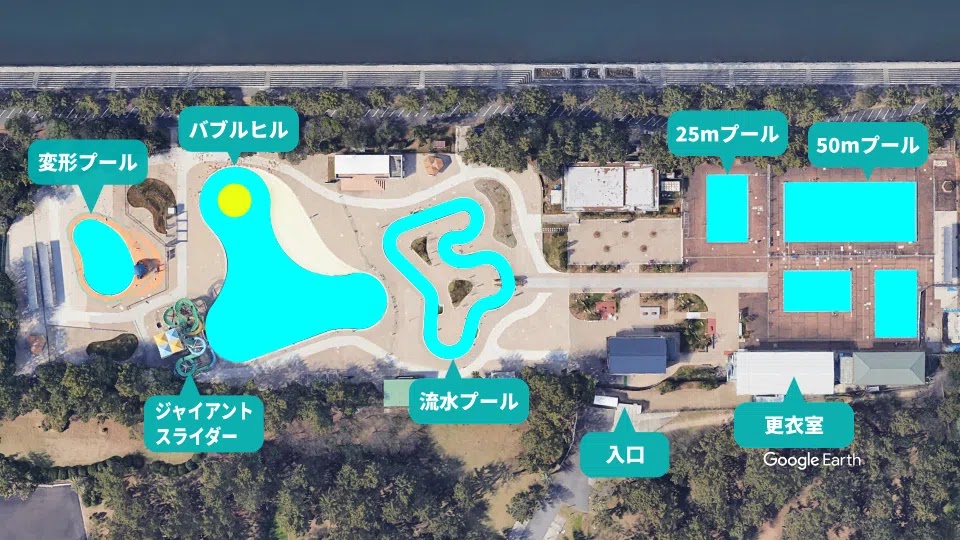 浜寺公園のプール Google Earth