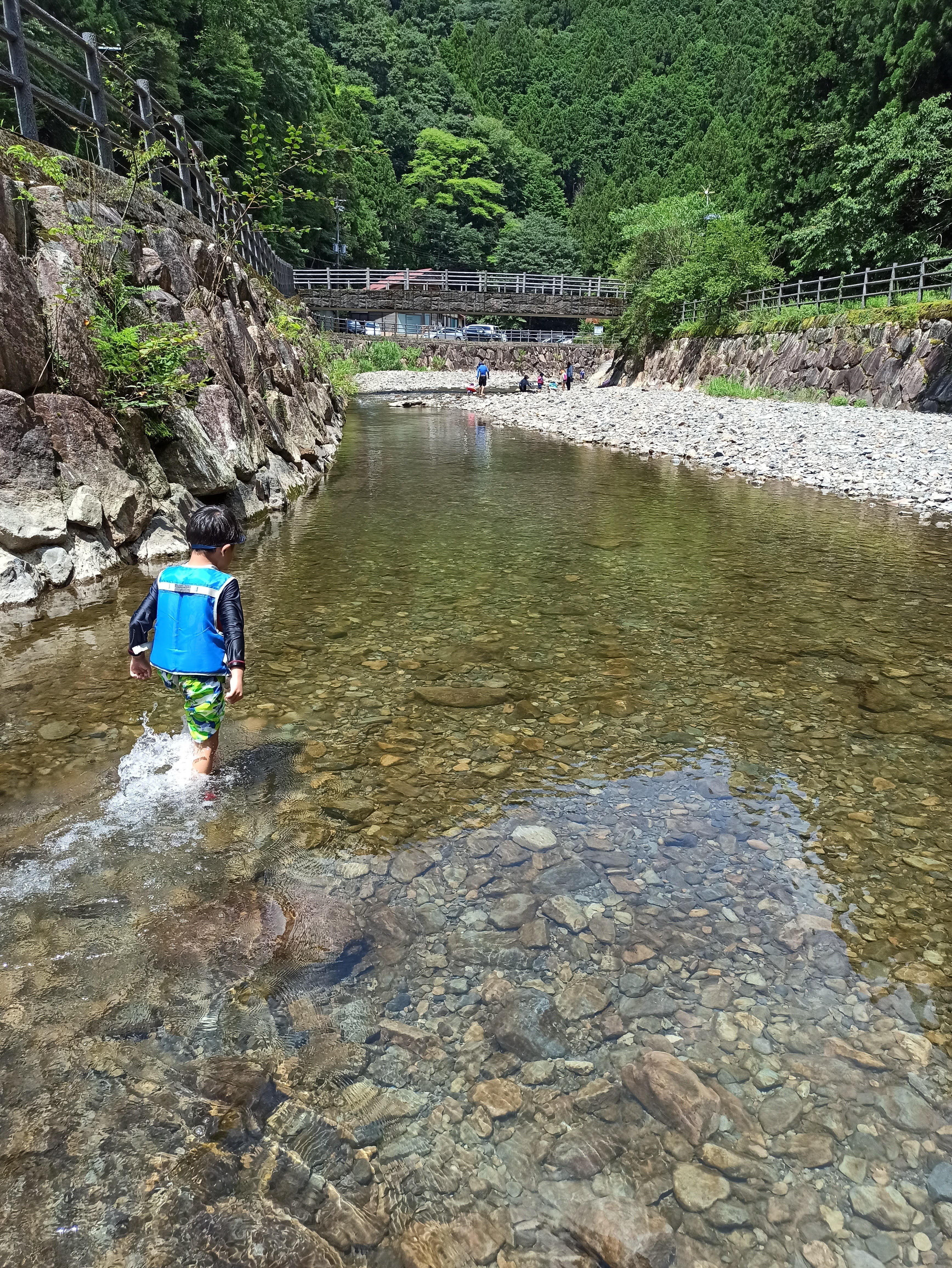 膝くらいの深さの川の流れ