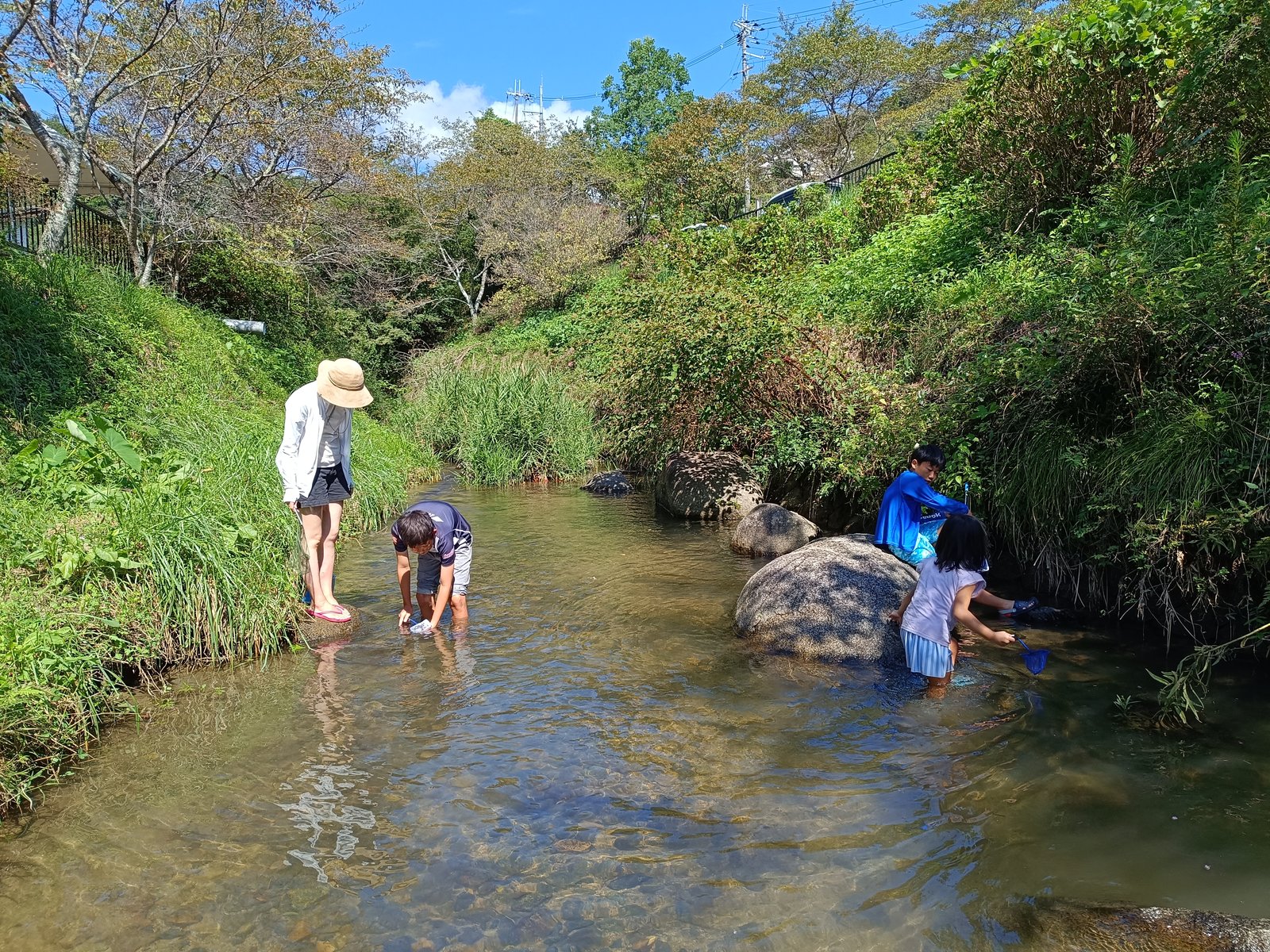 川で魚捕り