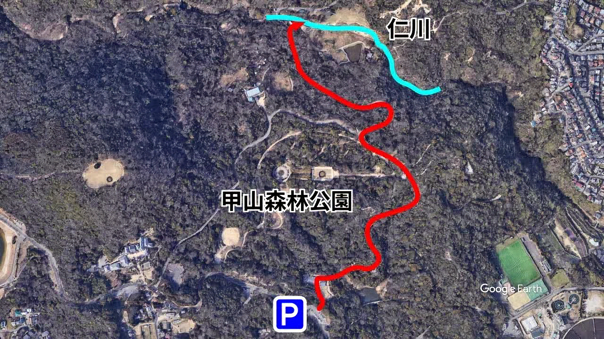 Google Earth衛星画像ー仁川の川遊びスポット